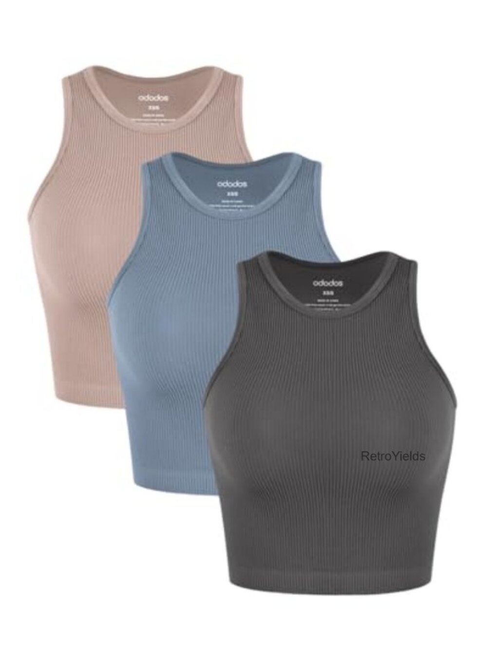 Seamless Ribbed High Neck Crop Tank Top 3-Pack Women's Yoga Workout Pull On